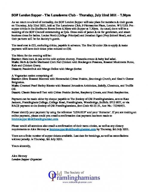 London Supper - July 2021