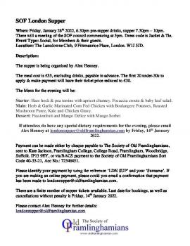 SOF London Supper - January 2022