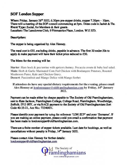 SOF London Supper - January 2022