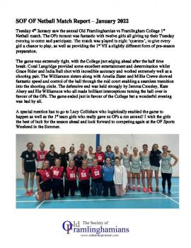 SOF OF Netball Match Report ? January 2022