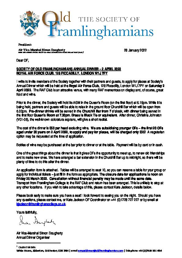 SOF Annual Dinner Notification Letter 2022