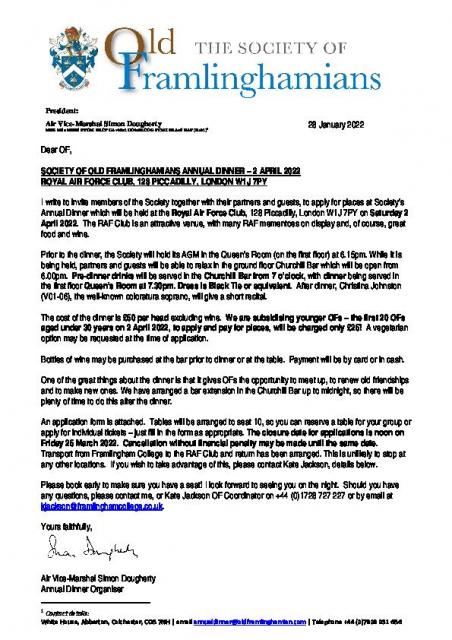 SOF Annual Dinner Notification Letter 2022