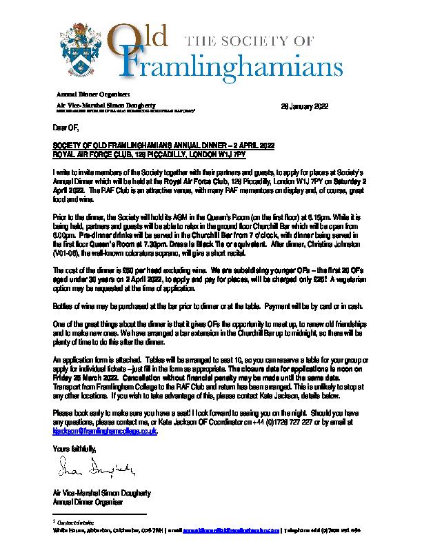 SOF Annual Dinner Notification Letter 2022