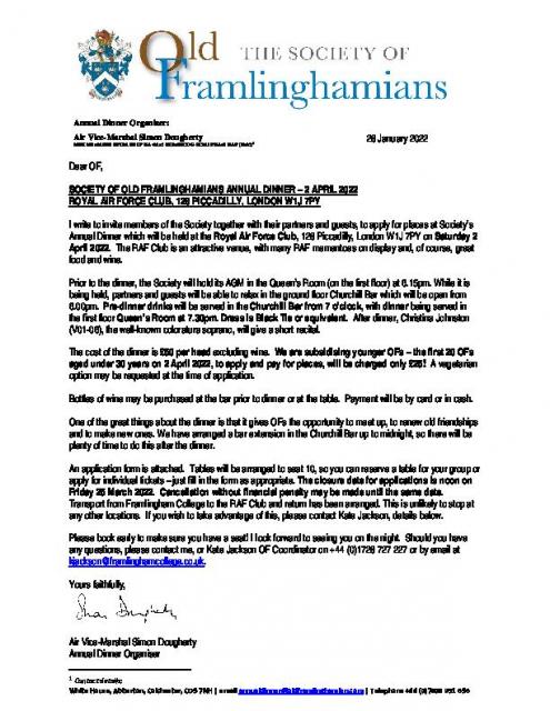 SOF Annual Dinner Notification Letter 2022