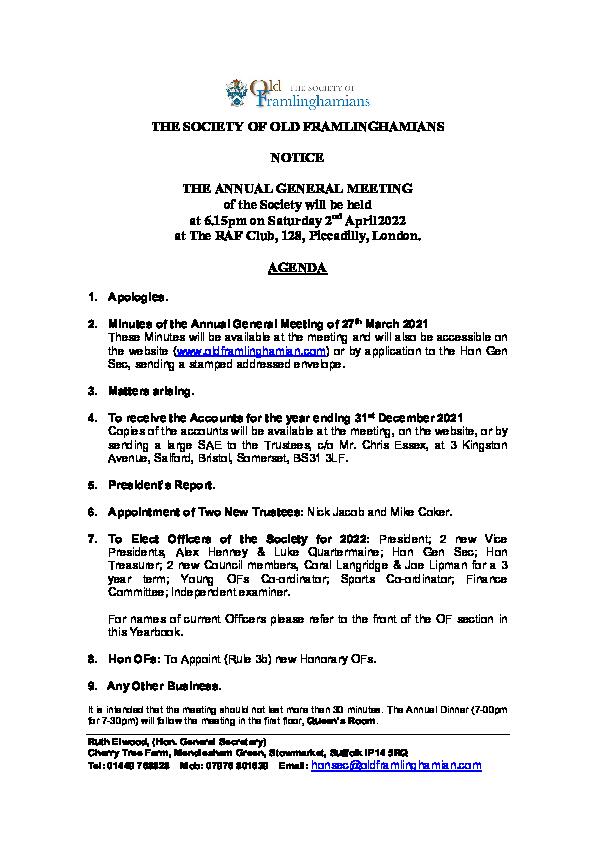 22-04-02 SOF AGM Notice & Agenda