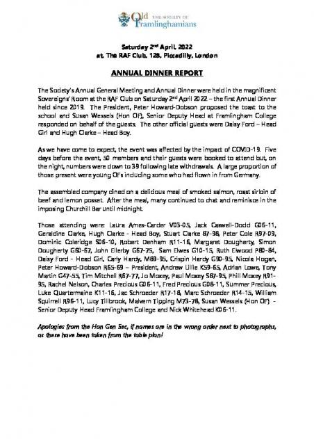 22-04-02 SOF Annual Dinner Report RAF Club