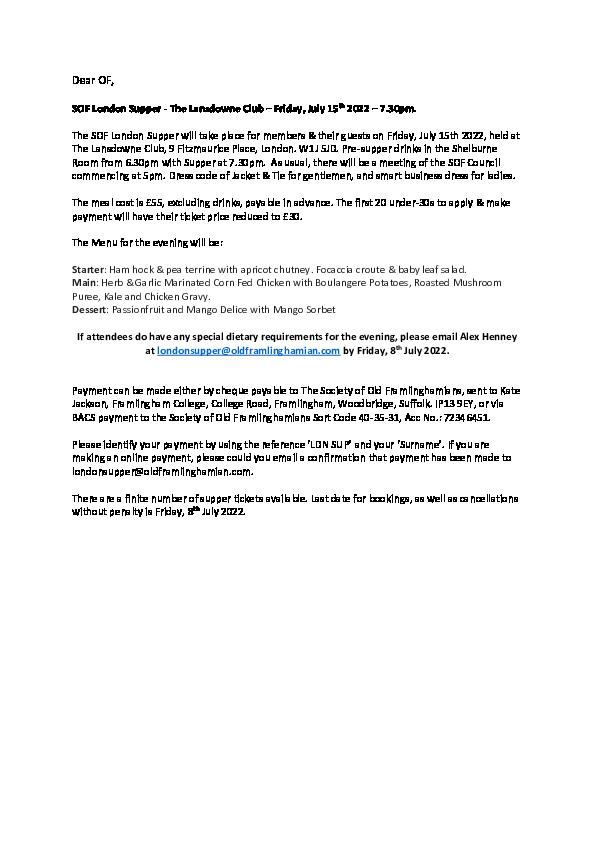 London OF Dinner Invitiation - July 2022 - Email v1.0