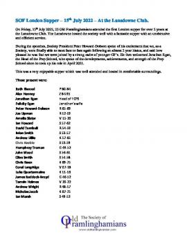 SOF London Supper ? 15th July 2022