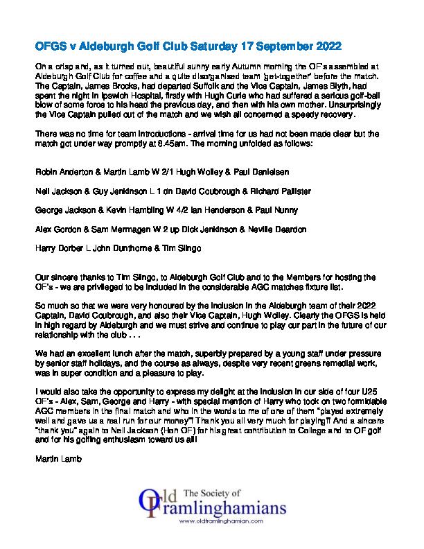 OFGC vs Aldeburgh GC -September 2022