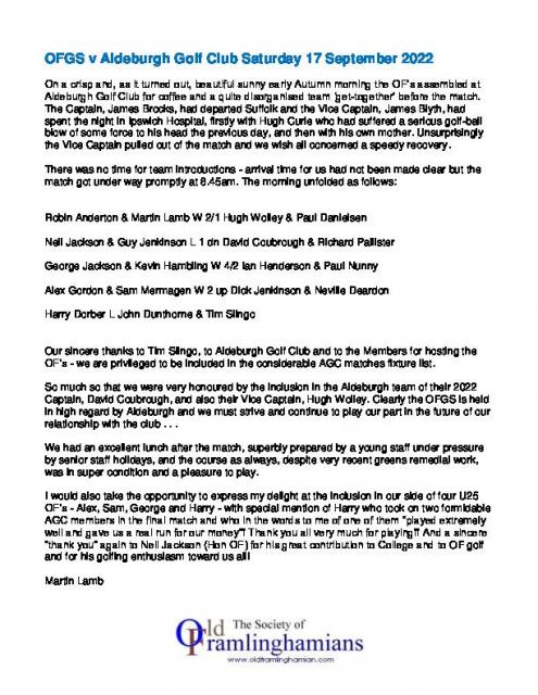 OFGC vs Aldeburgh GC -September 2022