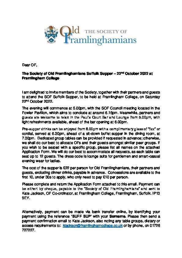 Suffolk Supper 2022 Invitation