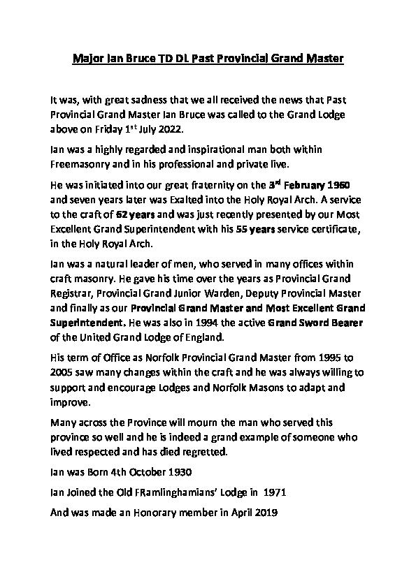 Major Ian Bruce TD DL Past Provincial Grand Master FINAL